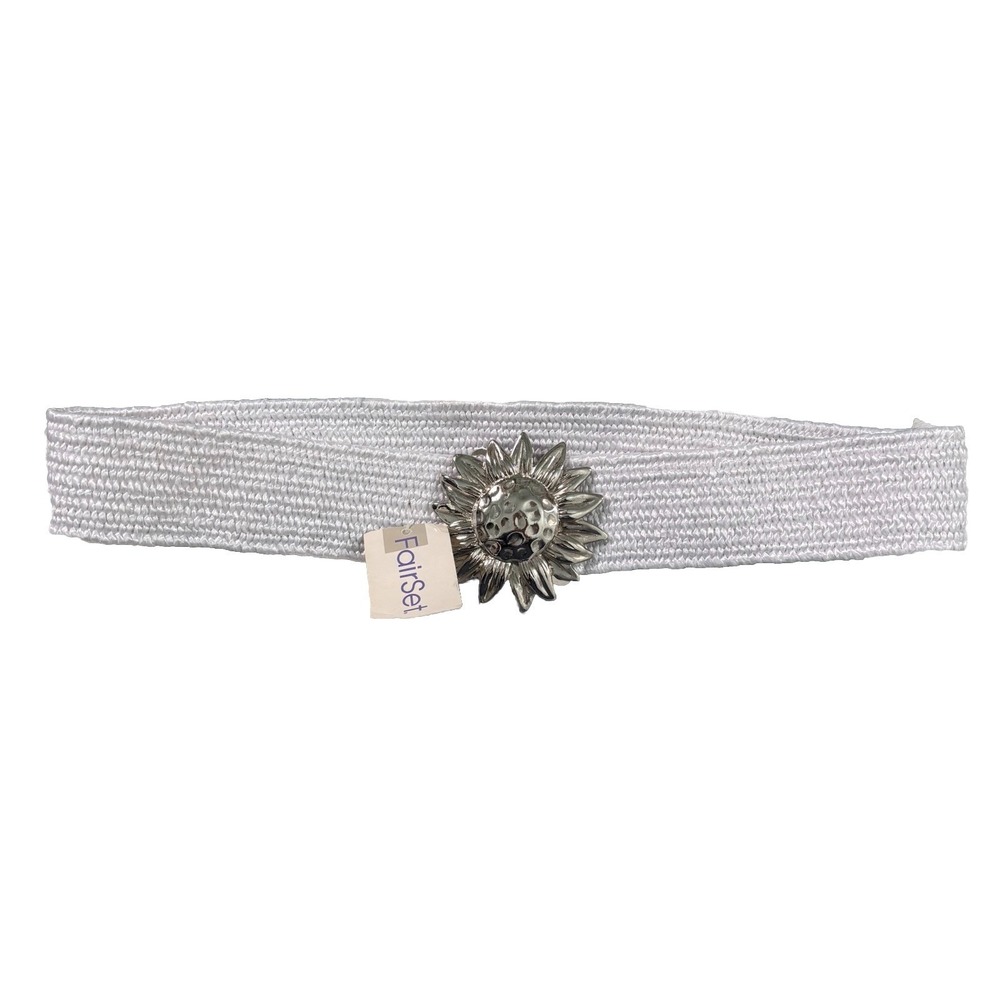 Deadstock Fairset Sunflower Woven Stretch Belt White Metal 90s Cottagecore Straw